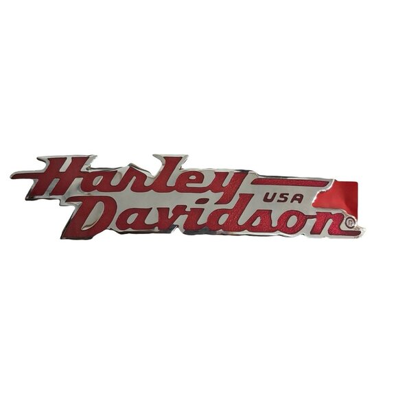 VTG Harley Davidson Tank Emblem Red Chrome Motorcycle Badge Left new old stock - Picture 1 of 5